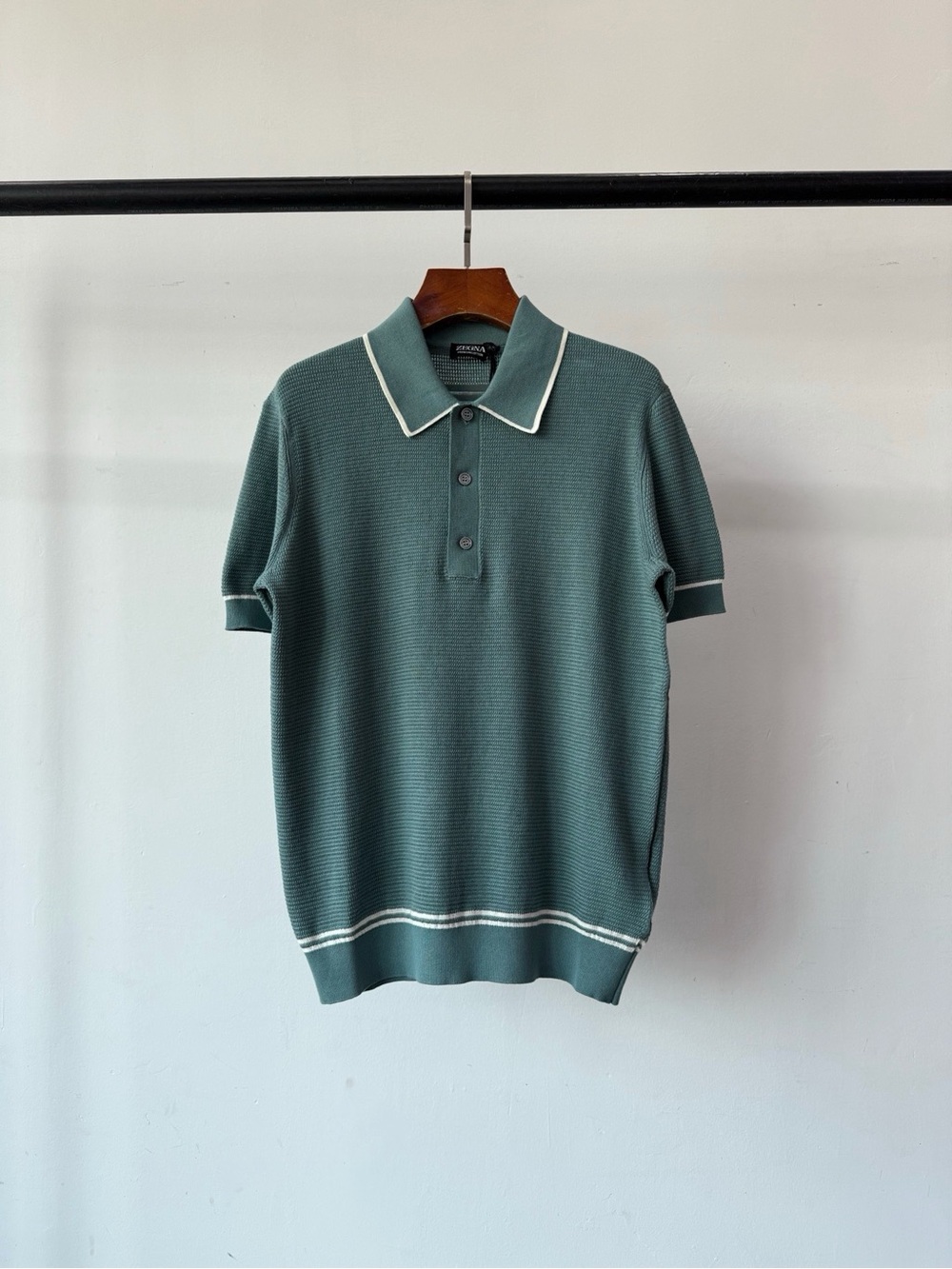 NWOT Zegna Men’s Premium Cotton Short-Sleeve Polo Shirt in Blue, Size S/M/L/XL - Picture 10 of 16